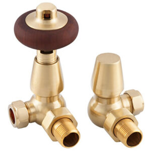 Kingsgrove Corner Thermostatic Radiator Valve Brushed Brass Lacquered Range