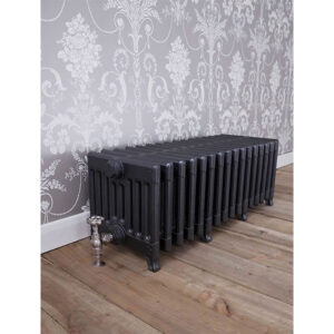Image of a small cast iron radiator in a home